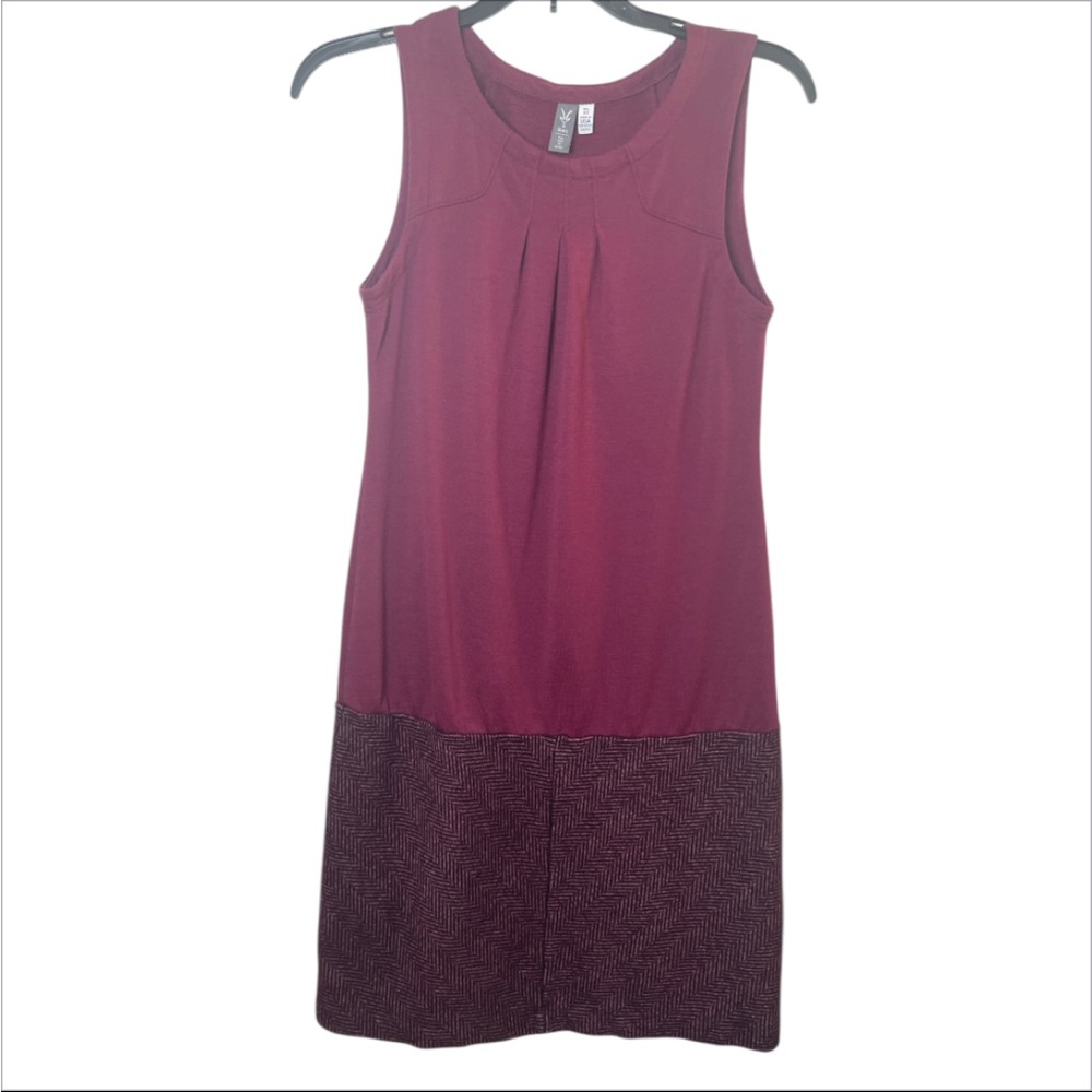 Ibex Womens XS Burgundy 100% Merino Wool Drop Waist Herringbone Tank Dress